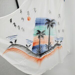 Ashley Taylor Multicolor Trapeze Flowy Palm Tree Printed Swim Cover Up Dress